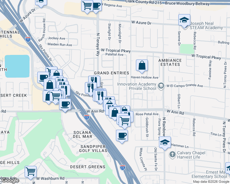 map of restaurants, bars, coffee shops, grocery stores, and more near 7201 Sublime Avenue in Las Vegas
