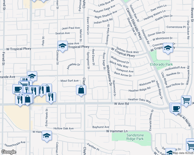 map of restaurants, bars, coffee shops, grocery stores, and more near 1828 Giant Pine Avenue in North Las Vegas