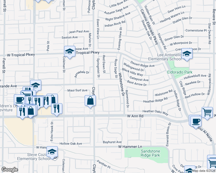 map of restaurants, bars, coffee shops, grocery stores, and more near 1828 Giant Pine Avenue in North Las Vegas