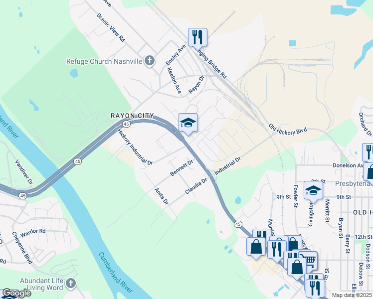 map of restaurants, bars, coffee shops, grocery stores, and more near 860 Hickory Industrial Drive in Nashville