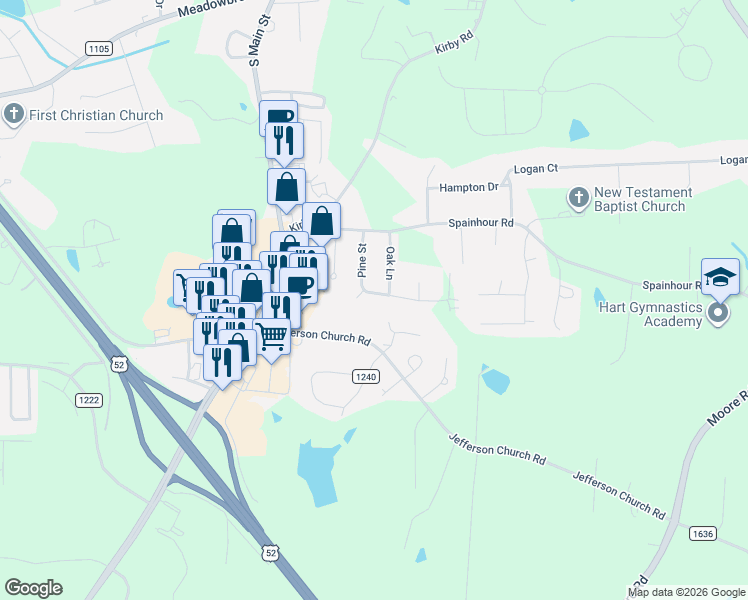 map of restaurants, bars, coffee shops, grocery stores, and more near 305 Spring Street in King