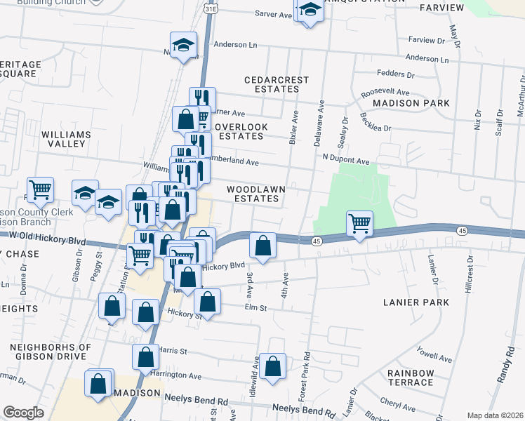 map of restaurants, bars, coffee shops, grocery stores, and more near 333 Duling Avenue in Nashville