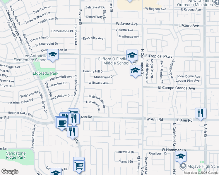 map of restaurants, bars, coffee shops, grocery stores, and more near 512 West Bright Lights Avenue in North Las Vegas
