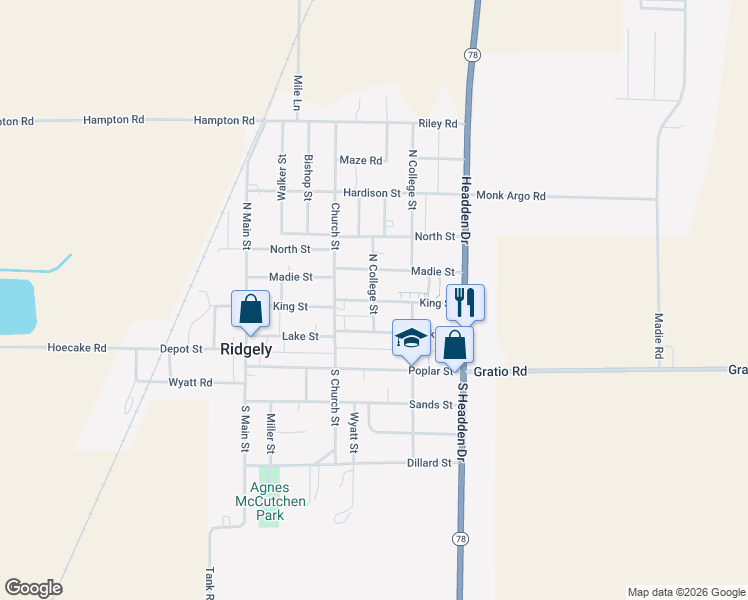 map of restaurants, bars, coffee shops, grocery stores, and more near 200 North College Street in Ridgely