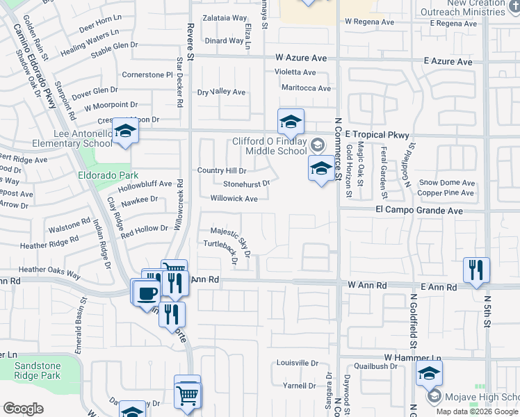 map of restaurants, bars, coffee shops, grocery stores, and more near 512 West Bright Lights Avenue in North Las Vegas