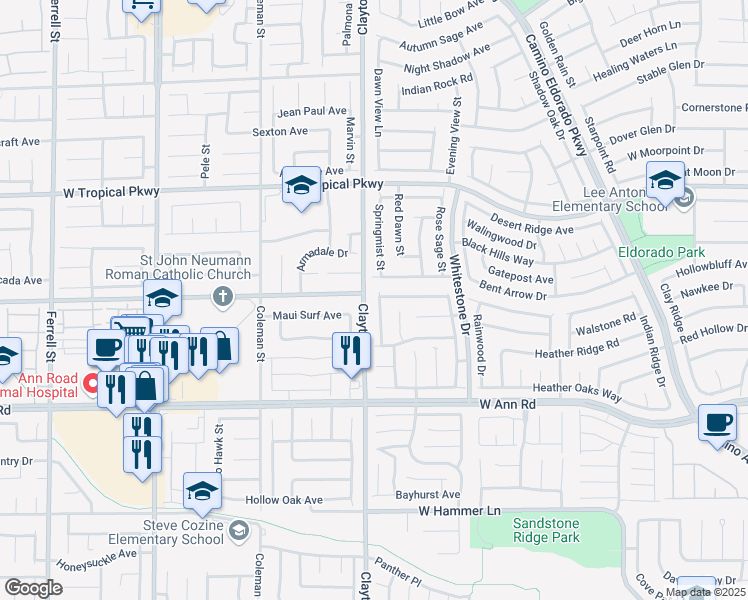 map of restaurants, bars, coffee shops, grocery stores, and more near 5747 Bear Springs Street in North Las Vegas