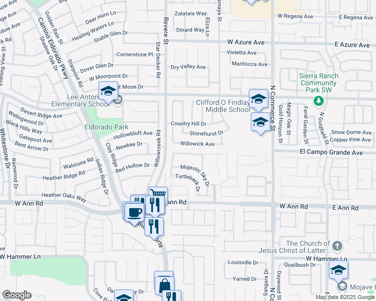 map of restaurants, bars, coffee shops, grocery stores, and more near 628 West Bright Lights Avenue in North Las Vegas