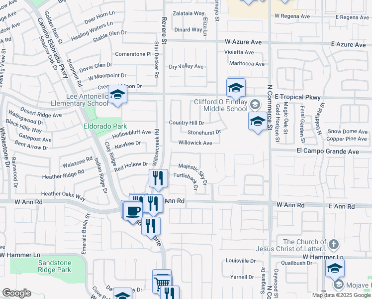 map of restaurants, bars, coffee shops, grocery stores, and more near 628 West Bright Lights Avenue in North Las Vegas