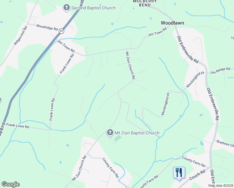 map of restaurants, bars, coffee shops, grocery stores, and more near 201 Mount Zion Church Road in Jonesborough