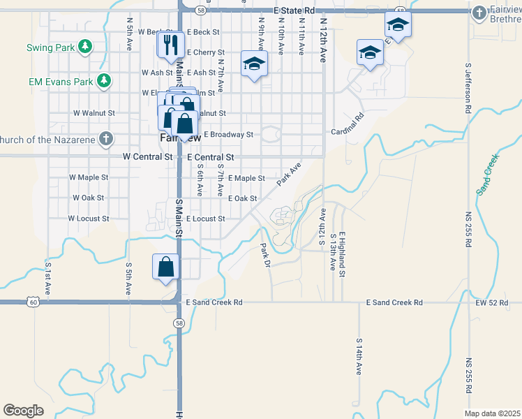 map of restaurants, bars, coffee shops, grocery stores, and more near 311 Park Avenue in Fairview
