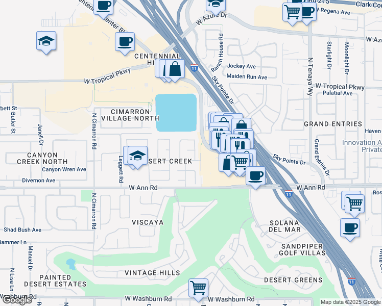 map of restaurants, bars, coffee shops, grocery stores, and more near 7617 Desert Cactus Circle in Las Vegas