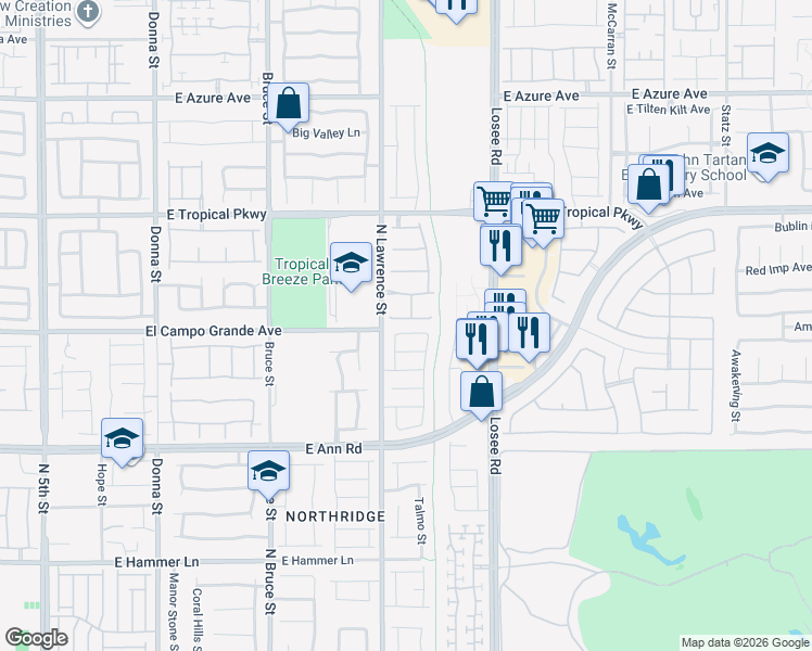 map of restaurants, bars, coffee shops, grocery stores, and more near 2105 Turtle Beach Avenue in North Las Vegas