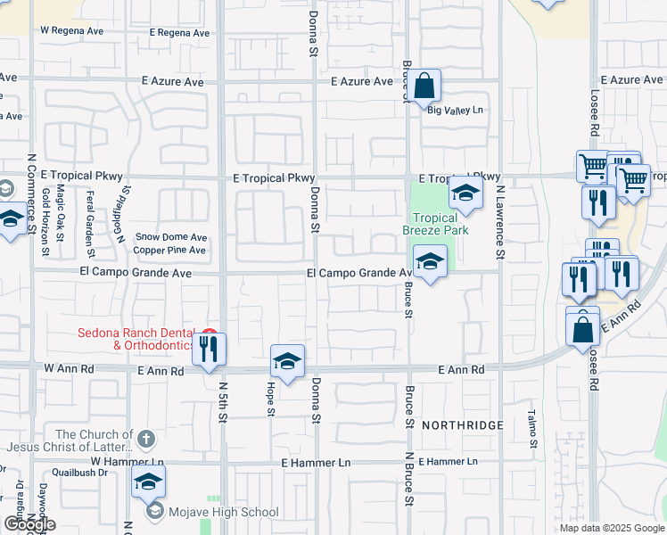 map of restaurants, bars, coffee shops, grocery stores, and more near 916 El Campo Grande Avenue in North Las Vegas