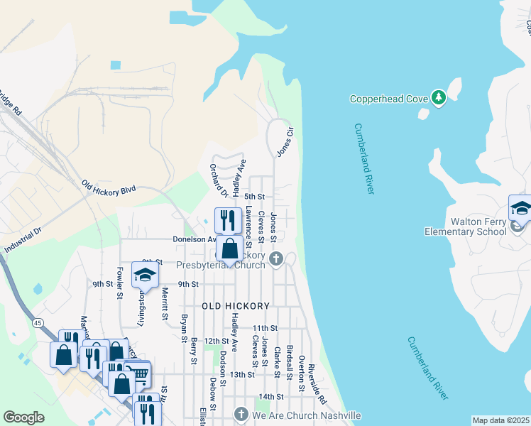 map of restaurants, bars, coffee shops, grocery stores, and more near 507 Cleves Street in Nashville