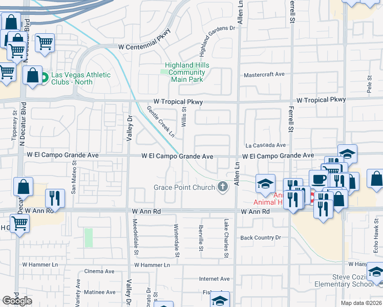 map of restaurants, bars, coffee shops, grocery stores, and more near 5803 Harvest Creek Street in North Las Vegas