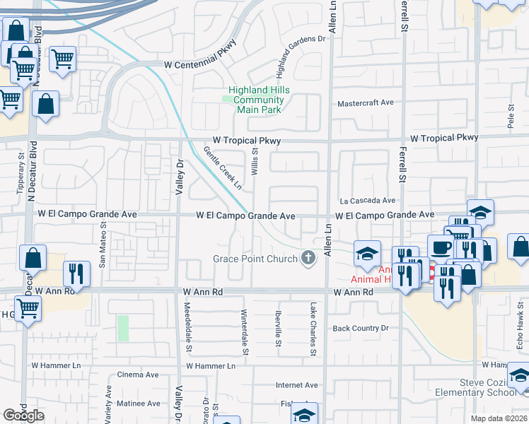 map of restaurants, bars, coffee shops, grocery stores, and more near 5803 Harvest Creek Street in North Las Vegas