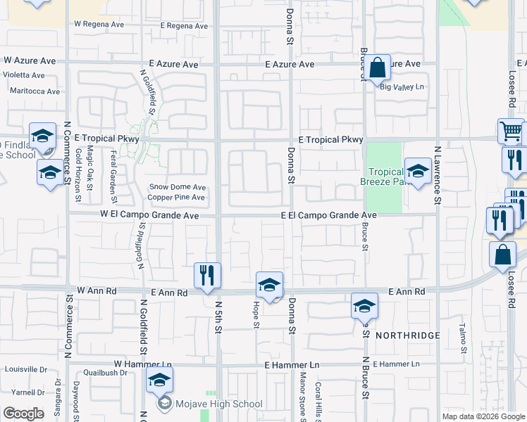 map of restaurants, bars, coffee shops, grocery stores, and more near 705 East Brown Breeches Avenue in North Las Vegas
