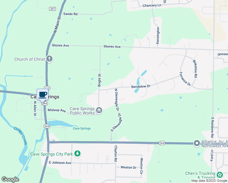 map of restaurants, bars, coffee shops, grocery stores, and more near 209 North Gleneagle Drive in Cave Springs