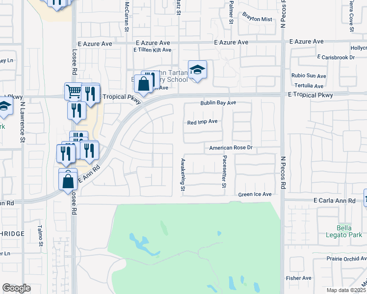 map of restaurants, bars, coffee shops, grocery stores, and more near 3013 Blush Noisette Avenue in North Las Vegas