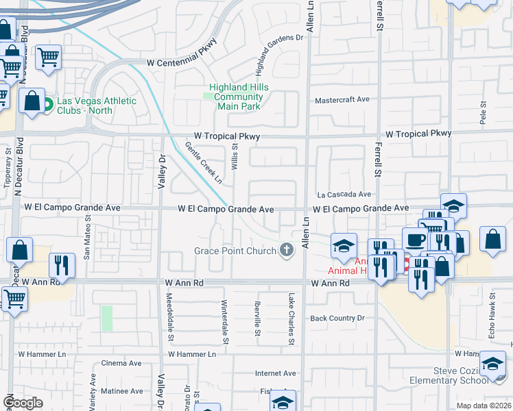map of restaurants, bars, coffee shops, grocery stores, and more near 5807 Harvest Creek Street in North Las Vegas