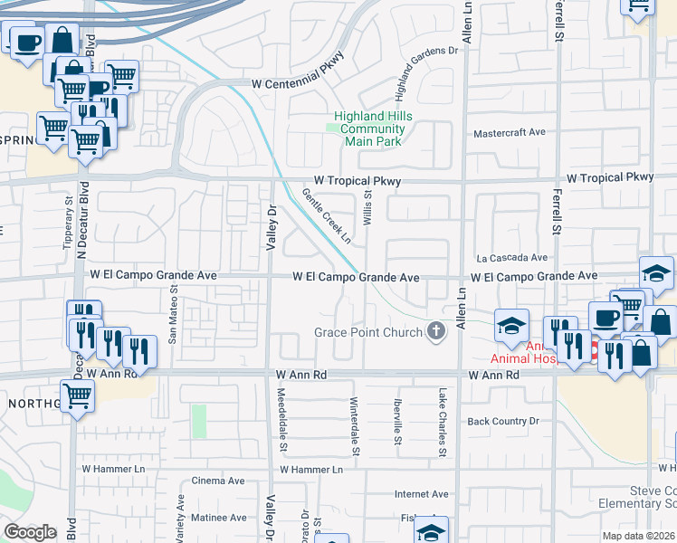 map of restaurants, bars, coffee shops, grocery stores, and more near 4062 West El Campo Grande Avenue in North Las Vegas