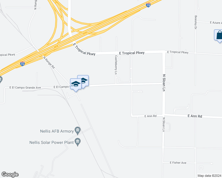 map of restaurants, bars, coffee shops, grocery stores, and more near 5603 East El Campo Grande Avenue in Las Vegas