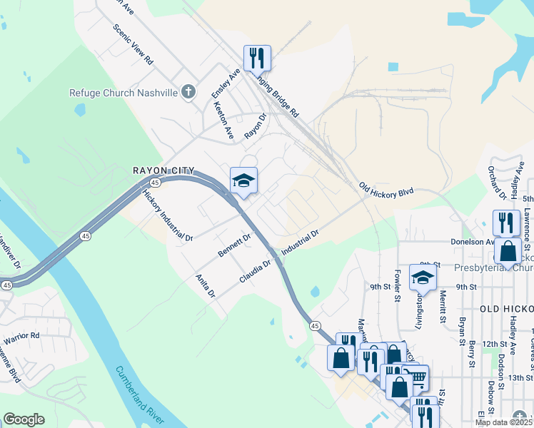map of restaurants, bars, coffee shops, grocery stores, and more near 2312 Patrick Avenue in Nashville