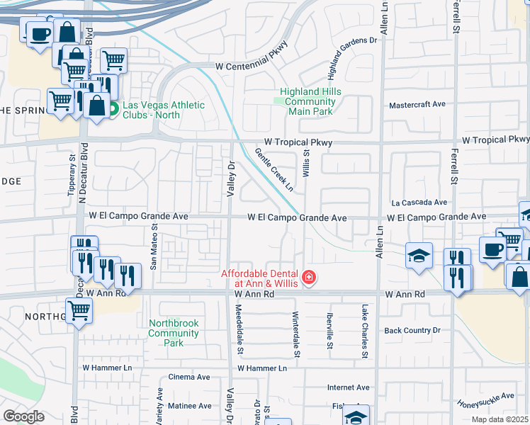 map of restaurants, bars, coffee shops, grocery stores, and more near 4150 West El Campo Grande Avenue in North Las Vegas