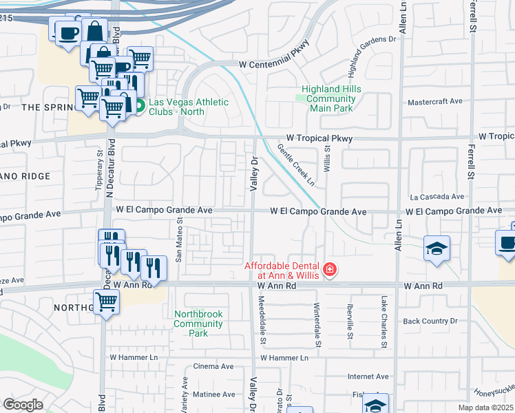 map of restaurants, bars, coffee shops, grocery stores, and more near 4226 West El Campo Grande Avenue in North Las Vegas