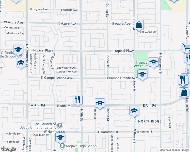 map of restaurants, bars, coffee shops, grocery stores, and more near 705 East Brown Breeches Avenue in North Las Vegas
