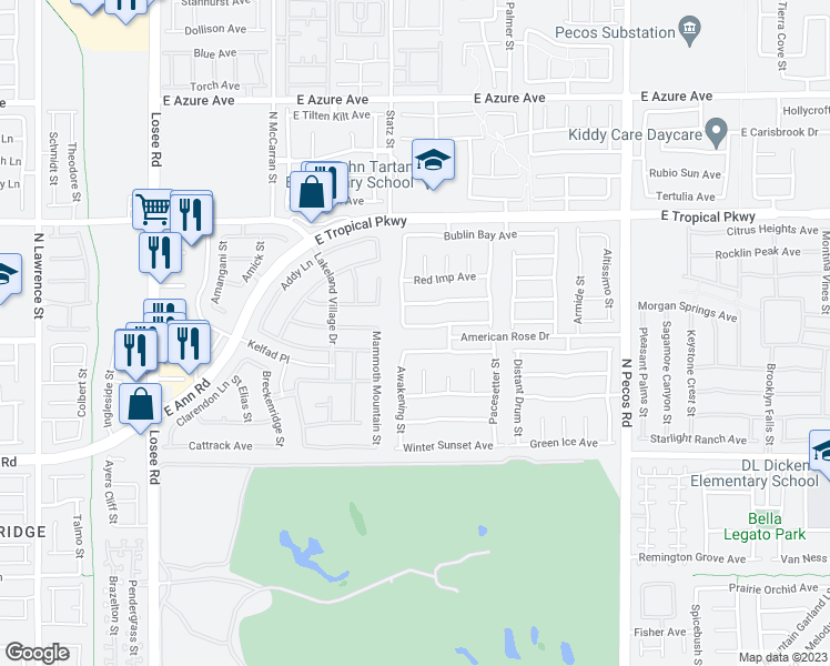 map of restaurants, bars, coffee shops, grocery stores, and more near 3013 Blush Noisette Avenue in North Las Vegas