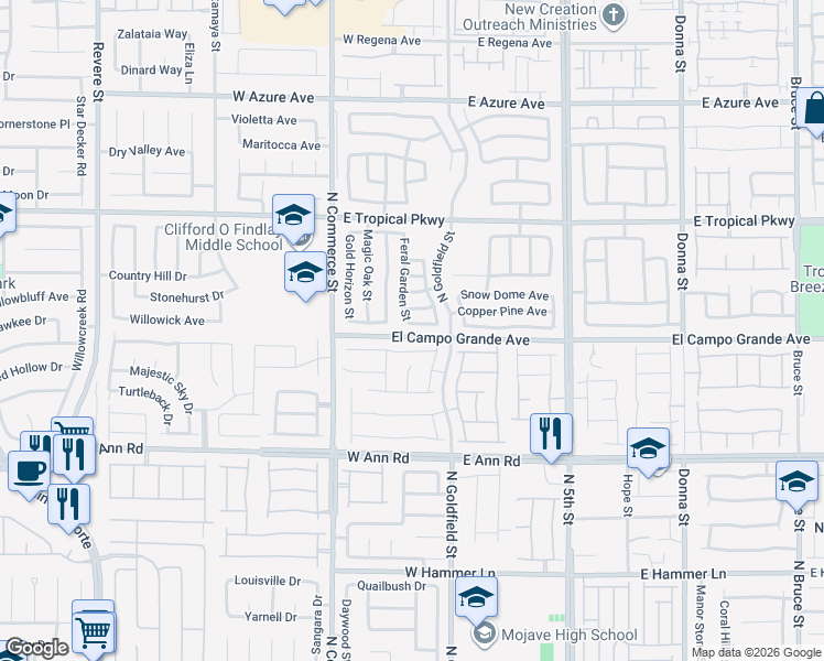 map of restaurants, bars, coffee shops, grocery stores, and more near 37 Pine Blossom Avenue in North Las Vegas