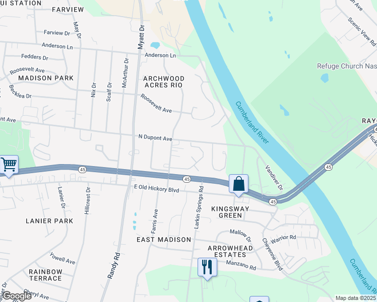 map of restaurants, bars, coffee shops, grocery stores, and more near 199 Archwood Place in Nashville