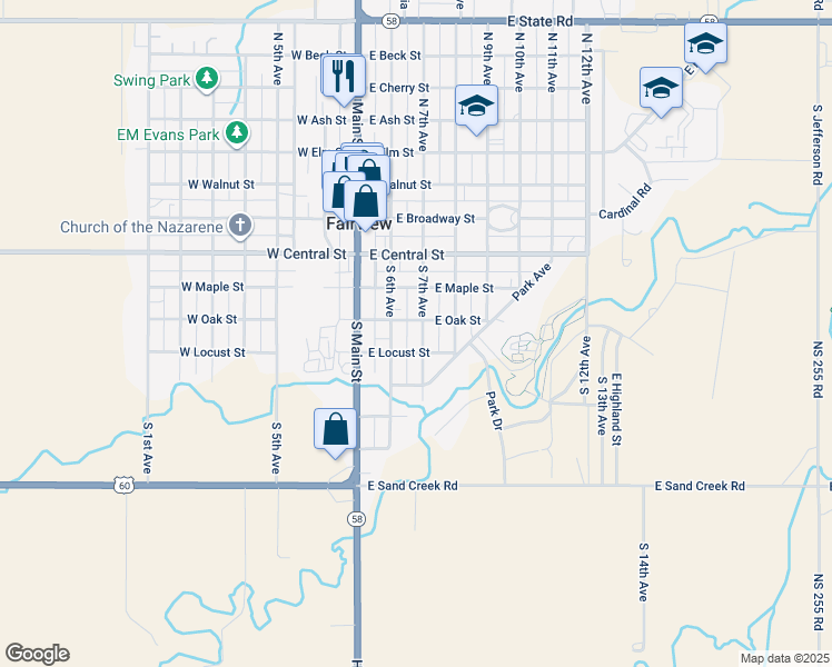 map of restaurants, bars, coffee shops, grocery stores, and more near 412 South 7th Avenue in Fairview