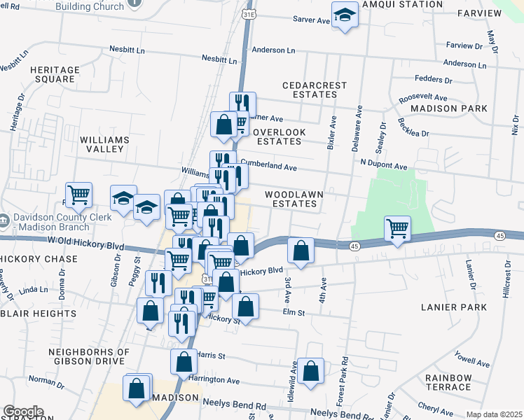 map of restaurants, bars, coffee shops, grocery stores, and more near 214 Duling Avenue in Nashville