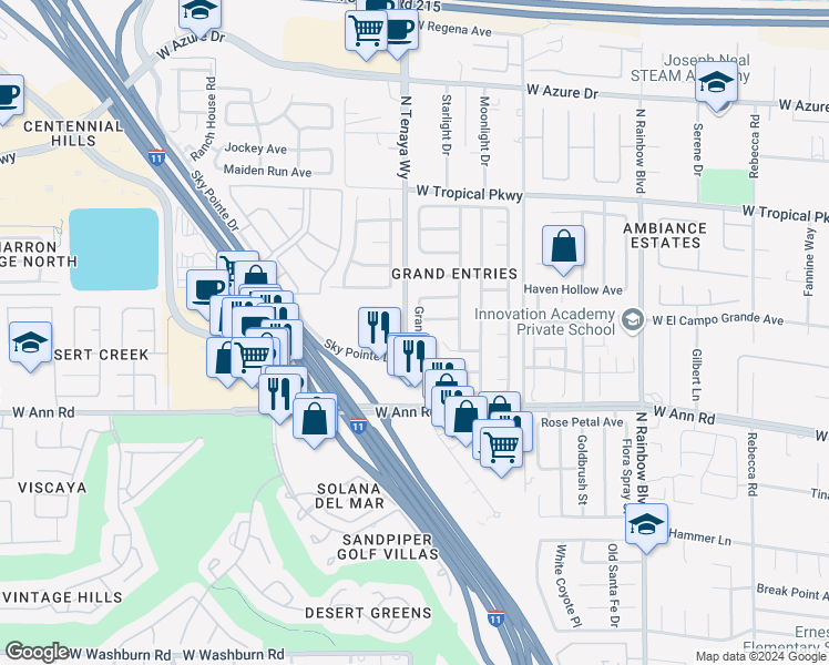 map of restaurants, bars, coffee shops, grocery stores, and more near 5721 Grand Entries Drive in Las Vegas