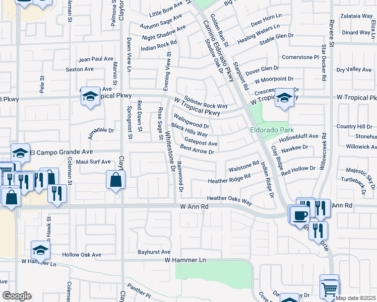 map of restaurants, bars, coffee shops, grocery stores, and more near 1721 Bent Arrow Drive in North Las Vegas
