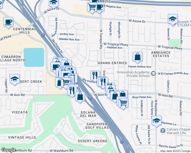 map of restaurants, bars, coffee shops, grocery stores, and more near 5730 Sky Pointe Drive in Las Vegas