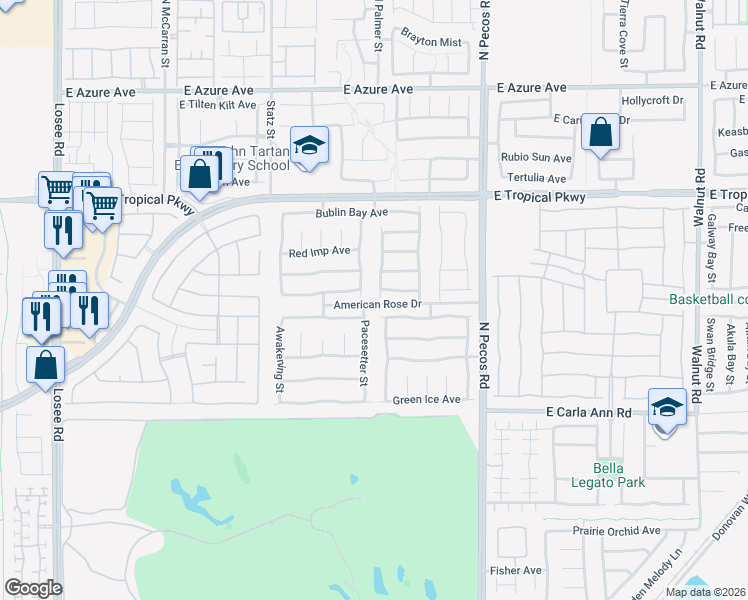 map of restaurants, bars, coffee shops, grocery stores, and more near 5804 Lady Carolina Street in North Las Vegas