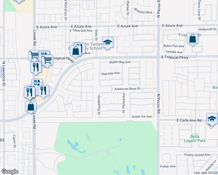 map of restaurants, bars, coffee shops, grocery stores, and more near 3105 Blush Noisette Avenue in North Las Vegas