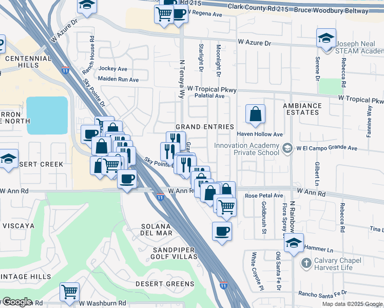 map of restaurants, bars, coffee shops, grocery stores, and more near 5720 Grand Entries Drive in Las Vegas