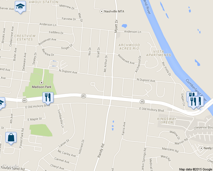 map of restaurants, bars, coffee shops, grocery stores, and more near 118 Mcarthur Drive in Nashville