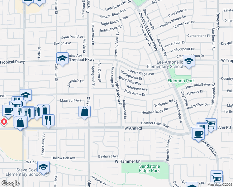map of restaurants, bars, coffee shops, grocery stores, and more near 5752 Indian Springs Street in North Las Vegas