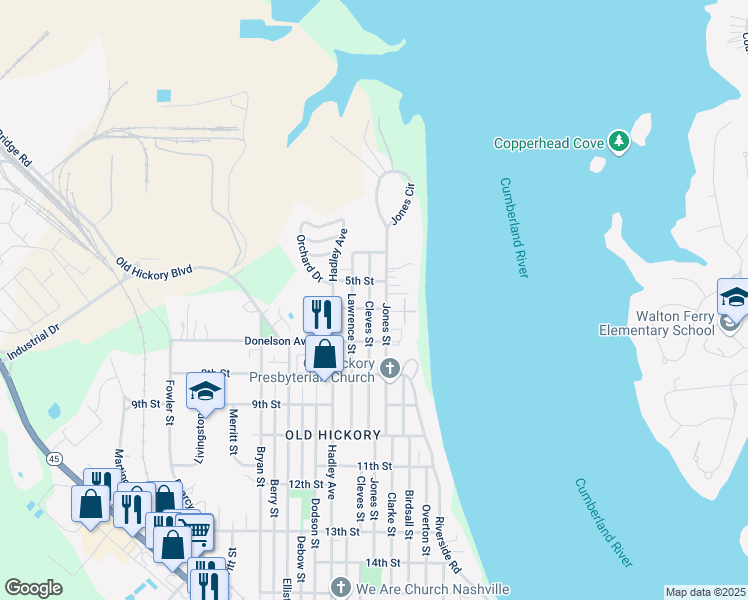 map of restaurants, bars, coffee shops, grocery stores, and more near 507 Cleves Street in Nashville