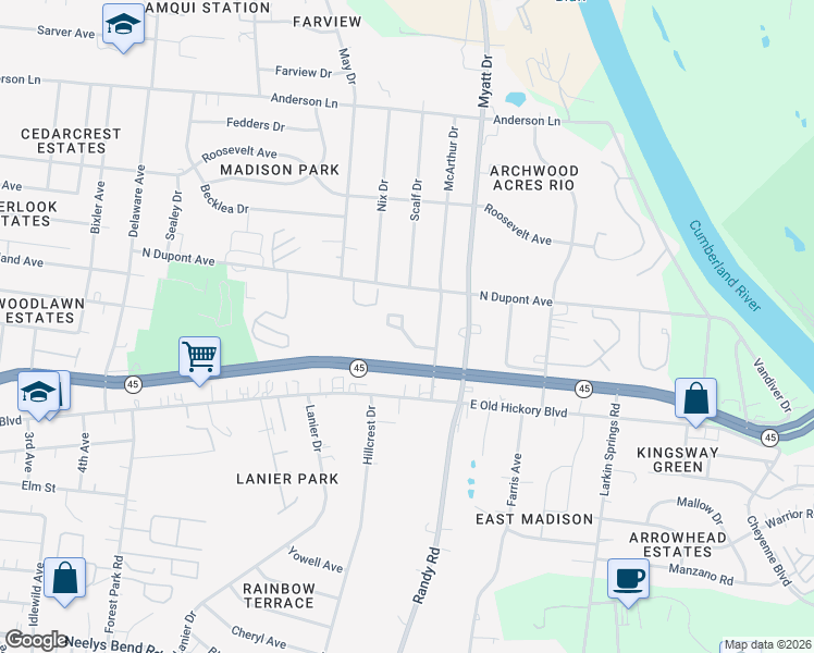 map of restaurants, bars, coffee shops, grocery stores, and more near 200 Jenna Lee Circle in Nashville