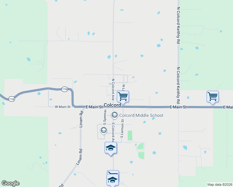 map of restaurants, bars, coffee shops, grocery stores, and more near 217 South Larmon in Colcord