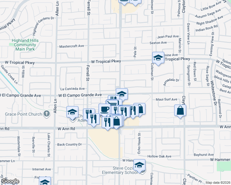 map of restaurants, bars, coffee shops, grocery stores, and more near 2913 New Journey Way in North Las Vegas