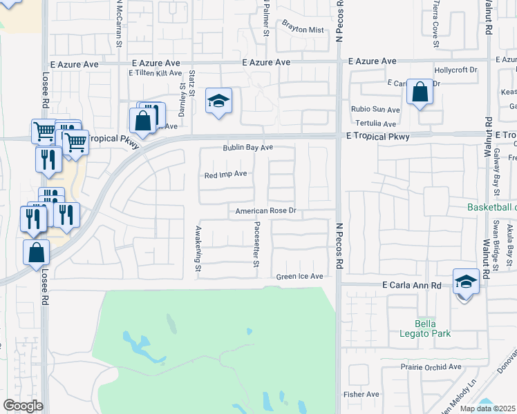 map of restaurants, bars, coffee shops, grocery stores, and more near 5804 Lady Carolina Street in North Las Vegas
