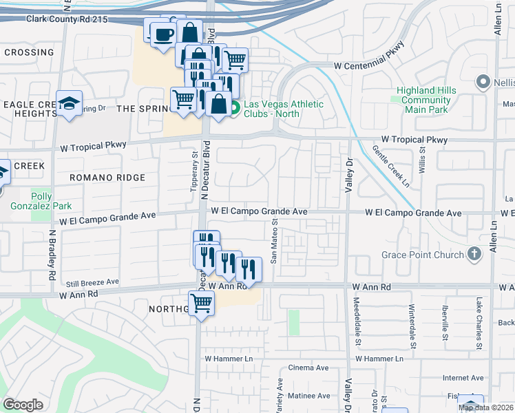 map of restaurants, bars, coffee shops, grocery stores, and more near 4509 Mohawk River Avenue in North Las Vegas