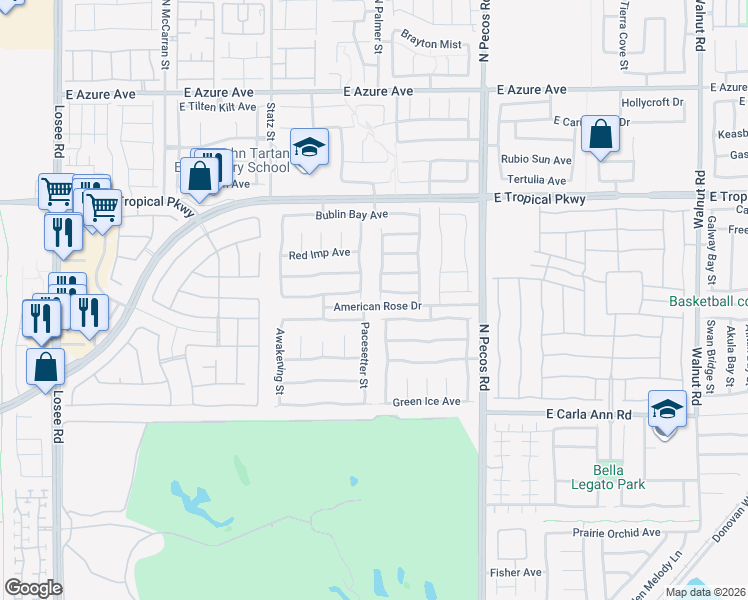 map of restaurants, bars, coffee shops, grocery stores, and more near 5804 Lady Carolina Street in North Las Vegas